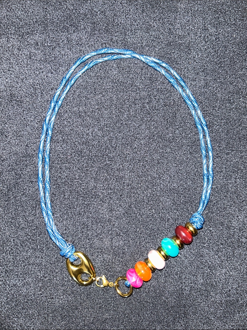 Preppy Blue Cord Beaded Necklace NWOT